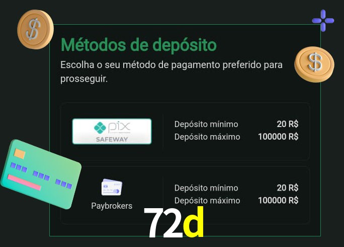 O cassino 72d oferece uma grande variedade de métodos de pagamento